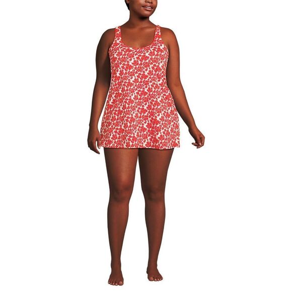 Land's End Plus Size Scoop 1 piece swim dress navy cobalt mosaic Geo border 2X - Picture 3 of 5